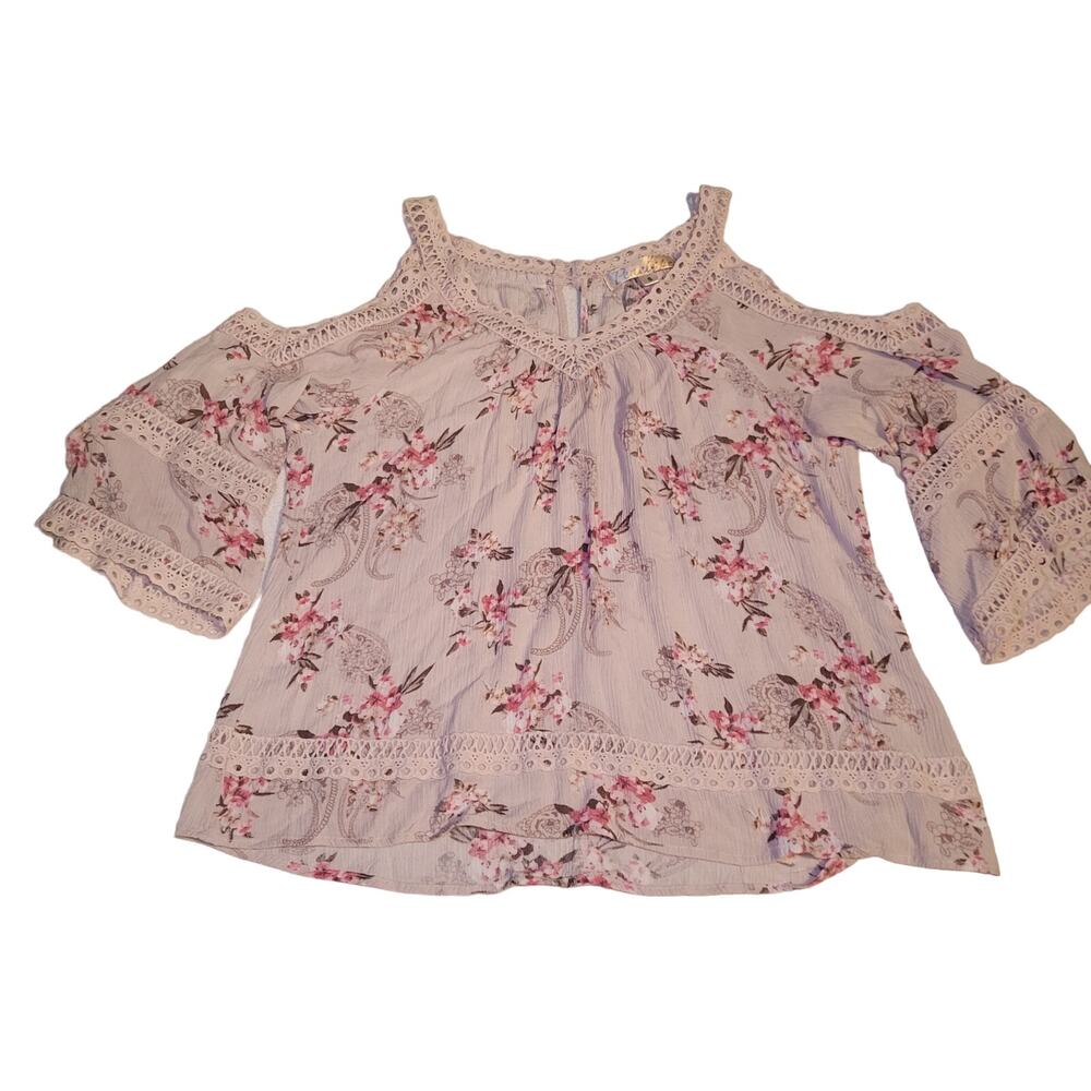 Penelope Peek a Boo -Cold Shoulder Pink Floral Top Blouse Womens Small